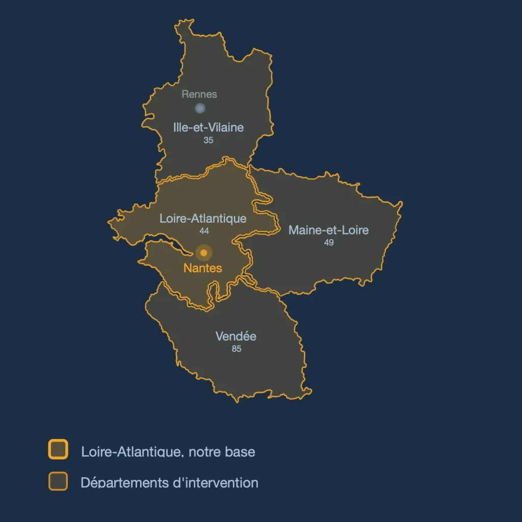 Carte départements intervention Pays de la loire